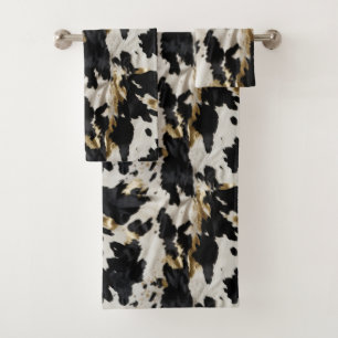 Black White Gold Cowgirl Cowhide Bath Towel Set