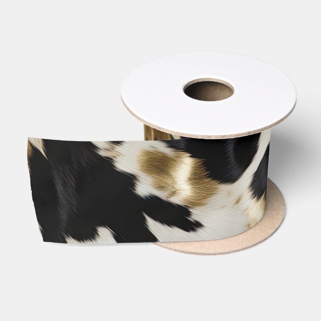Black White Gold Cowgirl Cowhide Satin Ribbon (Spool)