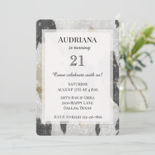 Black White Gold Cowhide Cowgirl Sparkle Birthday Invitation