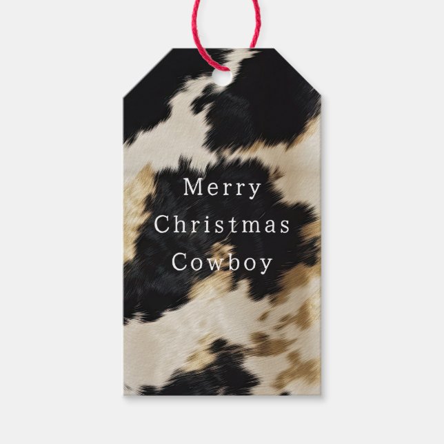 Black White Gold Cowhide Gift Tags (Front)