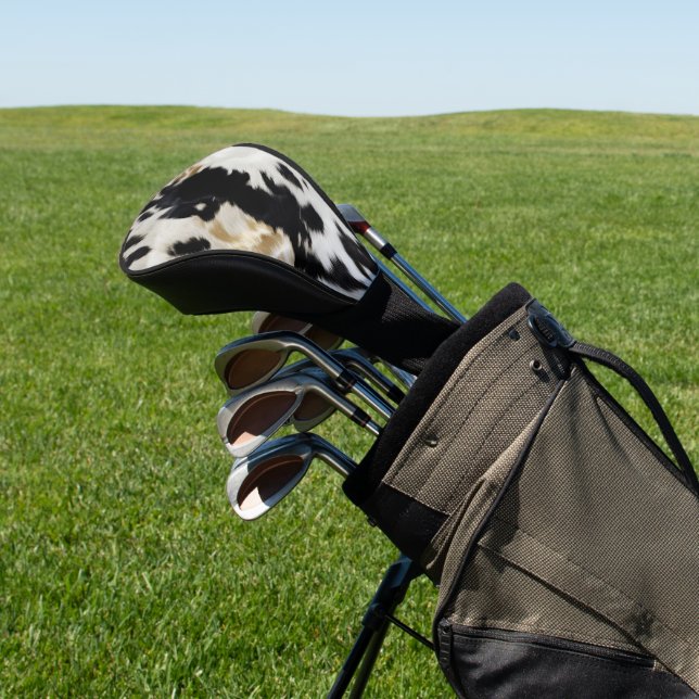 Black White Gold Cowhide Golf Head Cover (In Situ)