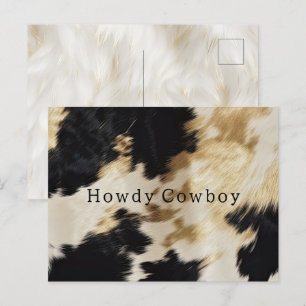 Black White Gold Cowhide Howdy Postcard