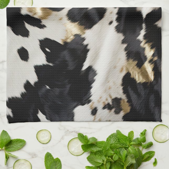 Black White Gold Cowhide Kitchen Towel (Folded)