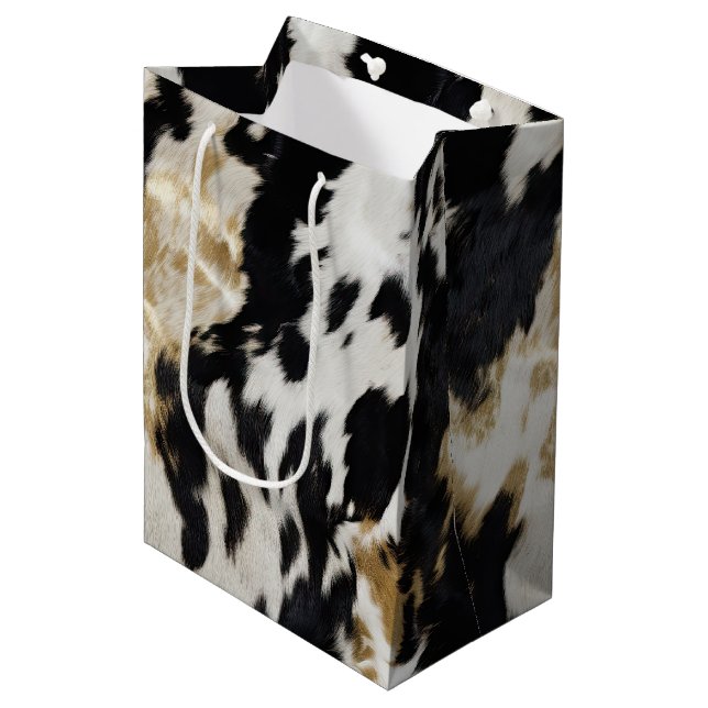Black White Gold Cowhide Medium Gift Bag (Front Angled)