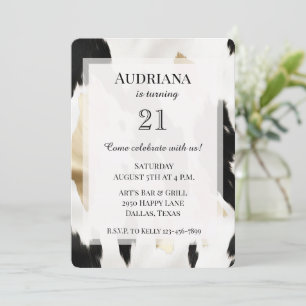 Black White Gold Cowhide Southwest Birthday Invitation