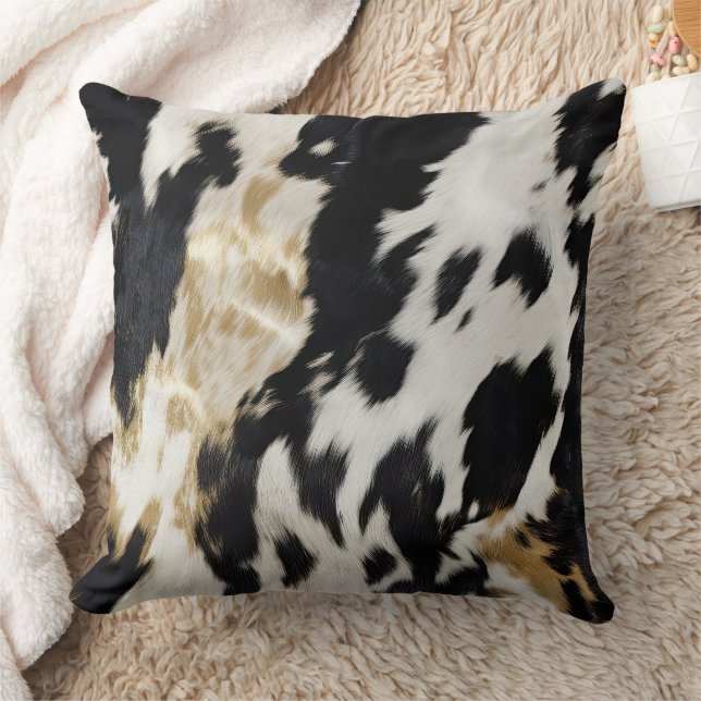 Black White Gold Cowhide Throw Pillow (Blanket)