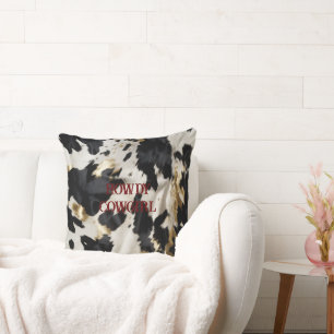 Black White Gold Cowhide Throw Pillow