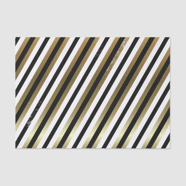 Black, White, Gold Diagonal Stripe Tissue Paper (Front)