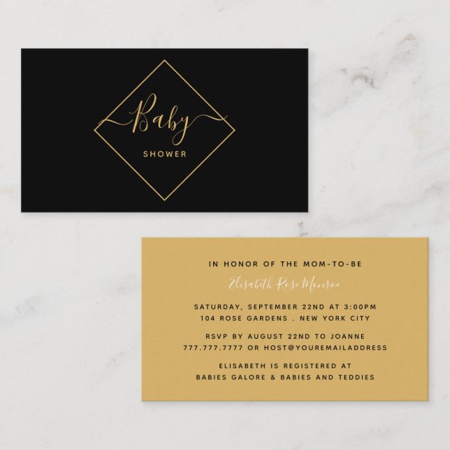 Black, White & Gold Diamond Baby Shower Ticket (Front/Back)
