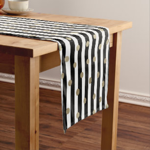 Black, White & Gold Dot & Stripe Short Table Runner