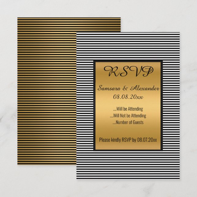 Black White Gold Doublesided RSVP Invitation (Front/Back)