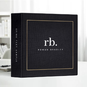 Black White Gold Fabric Effect Elegant Monogram Binder