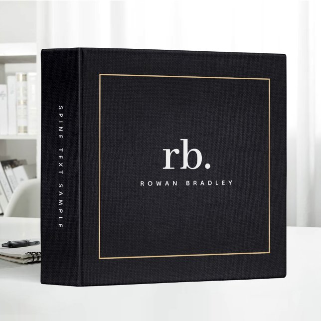 Black White Gold Fabric Effect Elegant Monogram Binder (Creator Uploaded)
