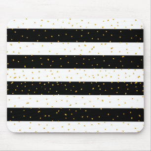 Black white gold faux glitter stripes polka dots mouse pad