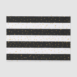 Black white gold faux glitter stripes polka dots tissue paper