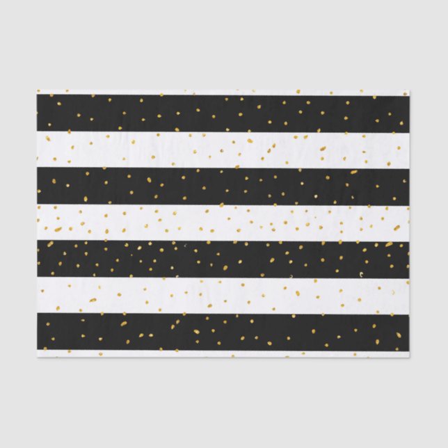 Black white gold faux glitter stripes polka dots tissue paper (Front)