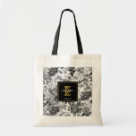 Black, White Gold Floral Monogram Wedding Tote Bag<br><div class="desc">A beautiful collage of black and white floral accompanied with a beautiful black and gold monogram. This modern design combining black and gold colors incorporates both modern and script typography. An ideal wedding tote bag.</div>