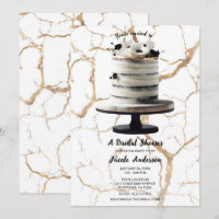Black & White Gold Floral Tier Cake Bridal Shower 