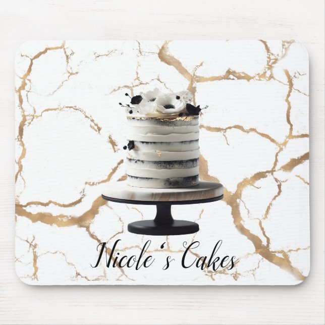 Black & White Gold Floral Tier Cake Bridal Shower  Mouse Pad (Front)
