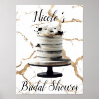 Black & White Gold Floral Tier Cake Bridal Shower 