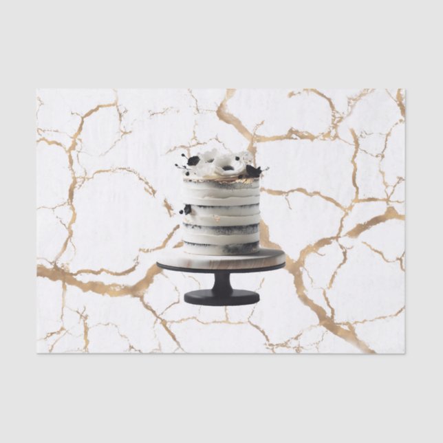 Black & White Gold Floral Tier Cake Bridal Shower  Tissue Paper (Front)