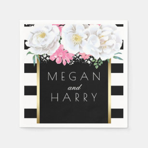 Black White Gold Floral Vintage Wedding Napkin