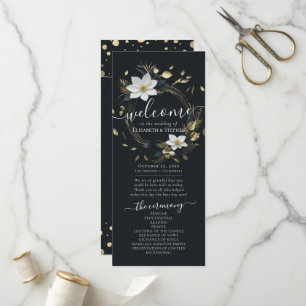 Black White Gold Floral Wreath Programme de mariag