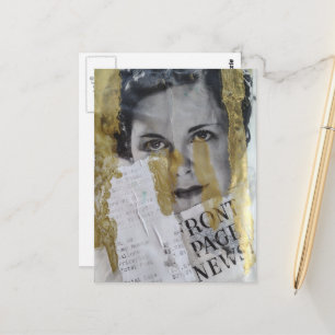 black white gold Front Page News lady collage Postcard