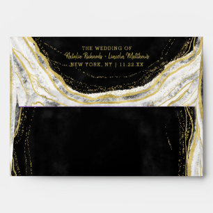 Black White & Gold Geode Agate Monogram Wedding Envelope