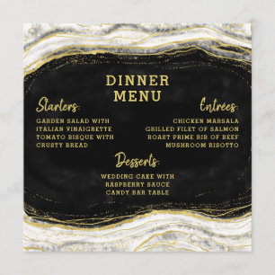 Black White & Gold Geode Agate Slice Square Dinner Menu