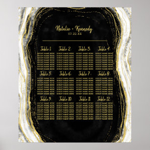 Black White & Gold Geode Agate Table Seating Chart