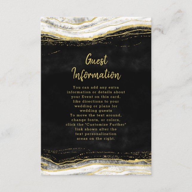 Black White & Gold Geode Agate Wedding Information Enclosure Card (Front)