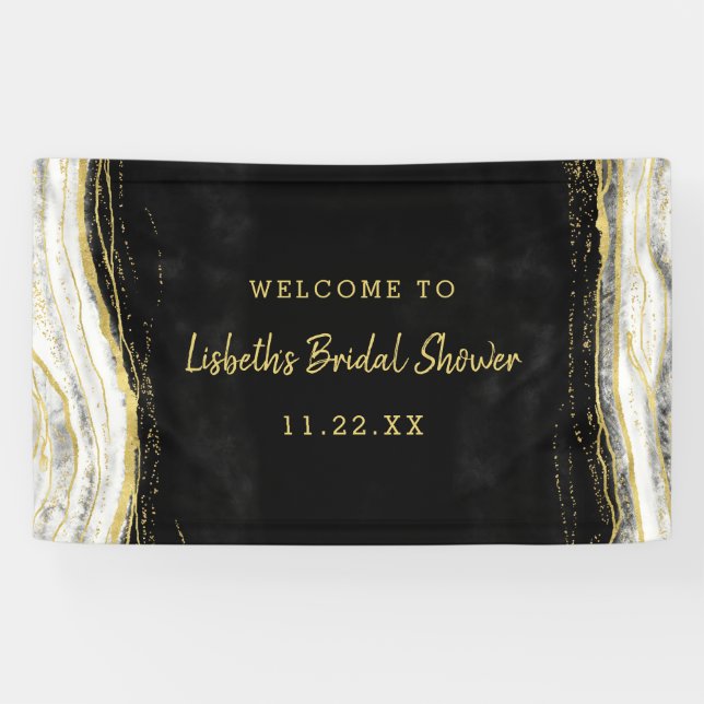 Black White & Gold Geode Bridal Shower Welcome Banner (Horizontal)