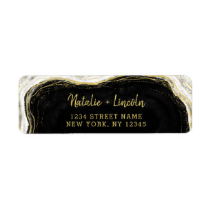 Black White & Gold Geode Mariage Adresse de retour