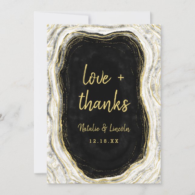 Black White & Gold Geode Mariage Amour et Merci (Devant)