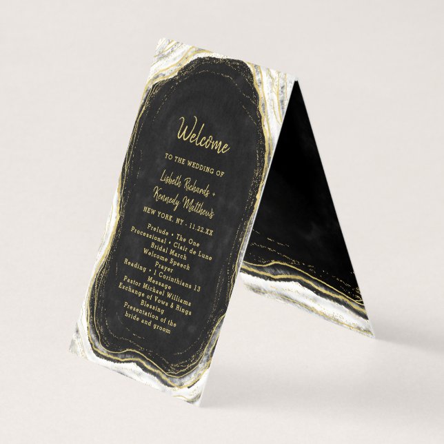 Black White & Gold Geode Mariage programme de céré (Front)