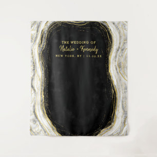 Black White & Gold Geode Rock Photo Booth Backdrop Tapestry