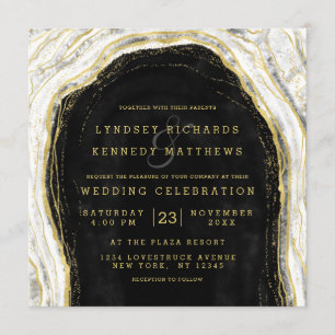 Black White & Gold Geode Slice Wedding Square Invitation