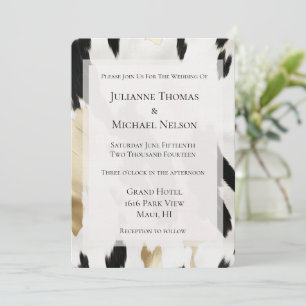 Black White Gold Glam Cowhide Southwest Wedding Invitation