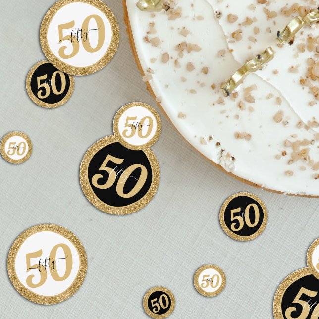 Black & White Gold Glitter 50 Fifty 50th Birthday Confetti (Black & White Gold Glitter 50 Fifty 50th Birthday Confetti)