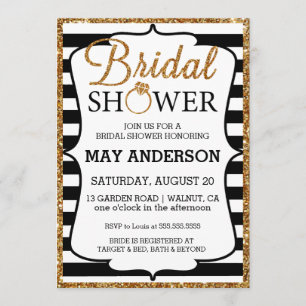 Black&White Gold Glitter Bridal Shower Invitation