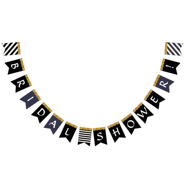 Black White Gold Glitter Bridal Shower Party Decor Bunting Flags (All)