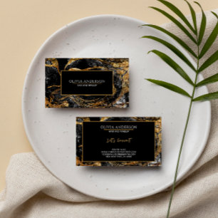 Black & White Gold Glitter Marble Agate Modern Business Card