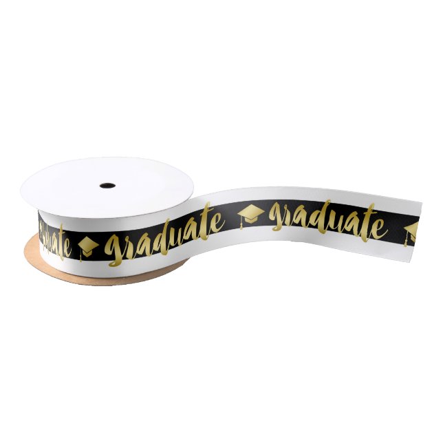 Black White & Gold Graduation Caps Satin Ribbon (Spool)