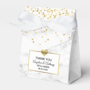 Black White Gold Heart Marble Favour Wedding Favor Box