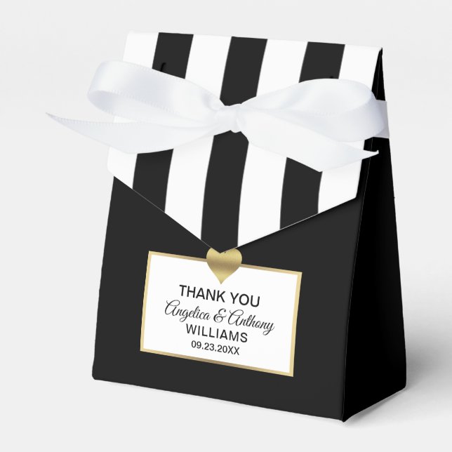 Black White Gold Heart Party Favour Wedding Favor Box (Front Side)