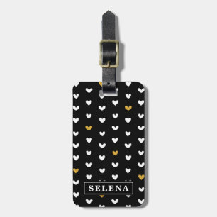 Black White Gold Heart Pattern with Custom Name Luggage Tag