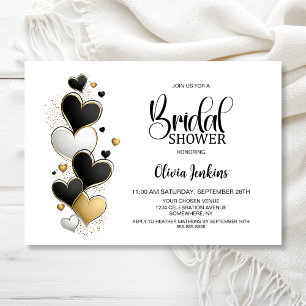 Black White Gold Hearts Bridal Shower Invitation