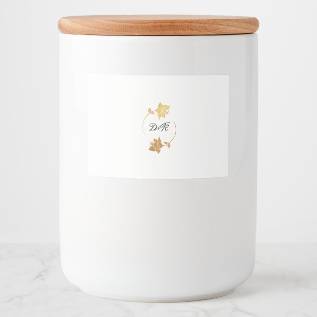 Black White Gold Initials Floral Wreath Gift Food Label (Front)