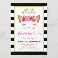 Black white gold kitten kitty cat girl baby shower